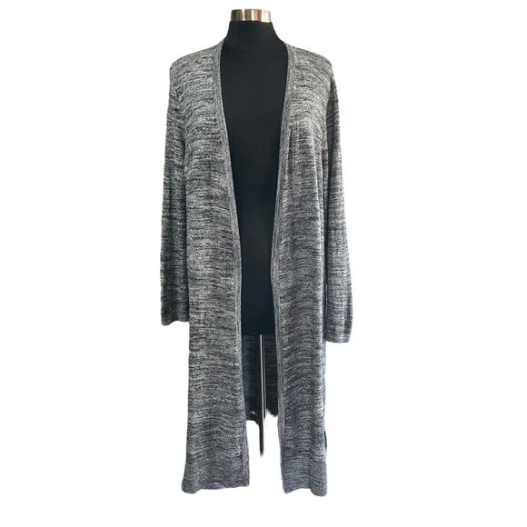 Talbots Gray Space Dye Long Line Open Front Cardigan Size XL Fall Casual Career - Picture 1 of 7